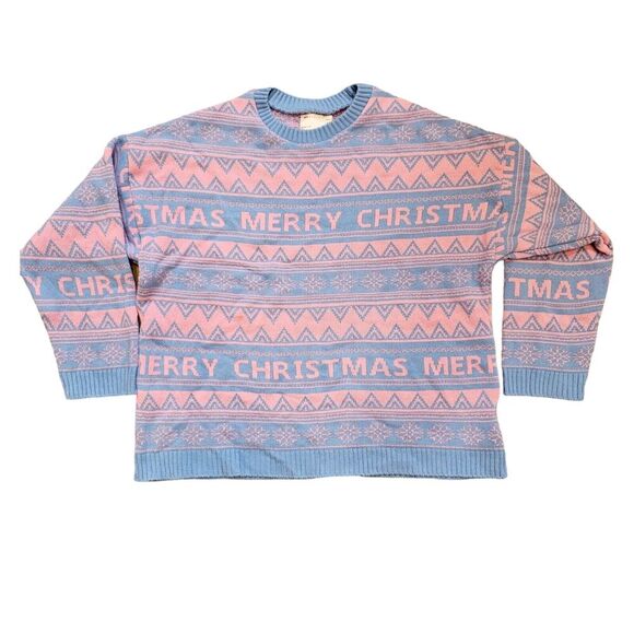 Asos Design Christmas Sweater Maternity Size 12 Large Blue Pink Fair Isle Nordic - Picture 1 of 9